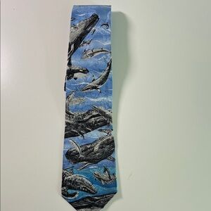Men's Blue Whale Pattern Silk Tie - Brand Unknown